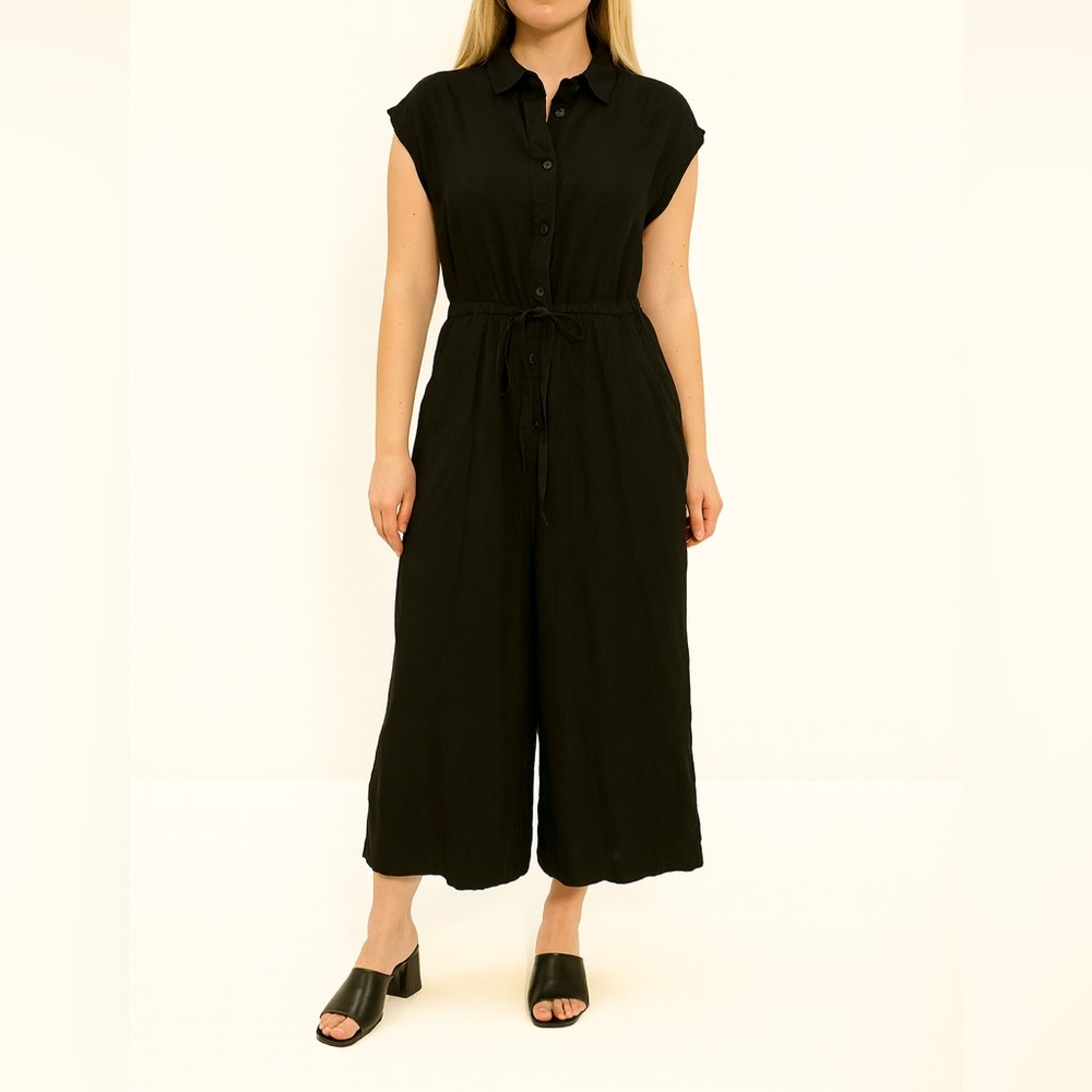 Universal Thread Linen Blend Black Button-Down Jumpsuit